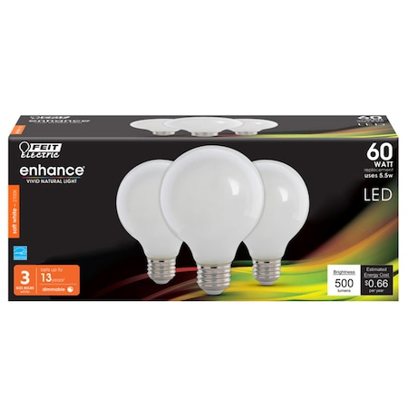 Feit Electric Feit Enhance G25 E26 (Medium) Filament LED Bulb Soft White 60 Watt Equivalence 3 pk G2560W927CAFL3R